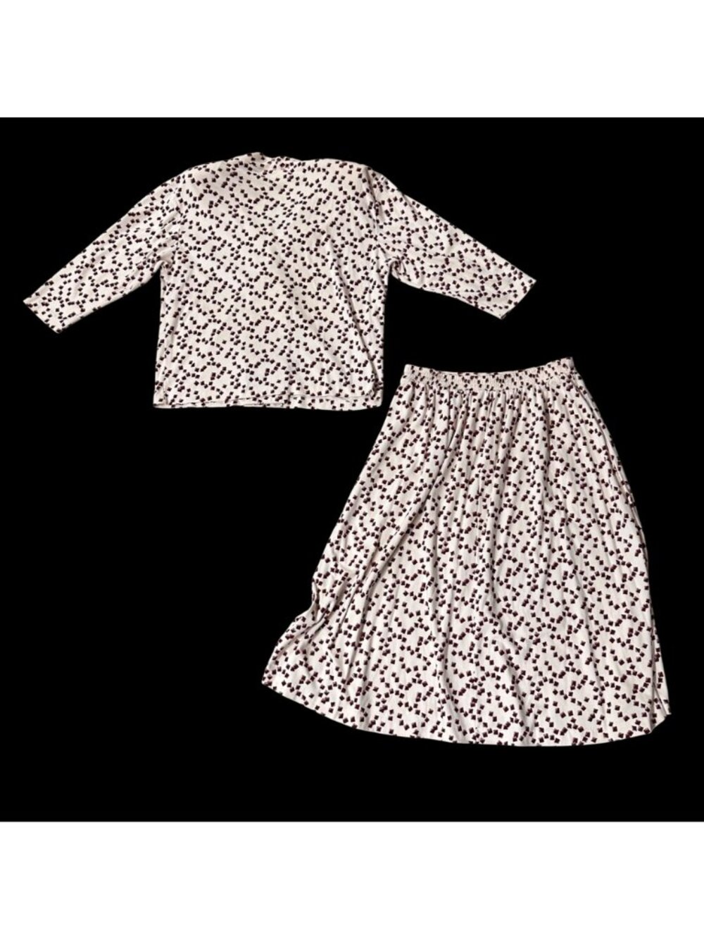 Vintage Skirt Top Set Size Large Cream Burgundy Geometric 1980s Shoulder Pads - Picture 3 of 10